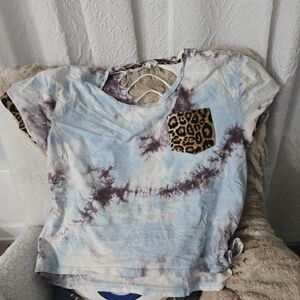 Umgee Tie-Dye T-Shirt with Leopard Pocket